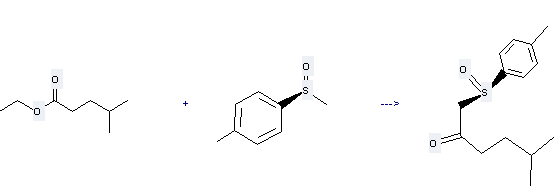 Pentanoic acid,4-methyl-, ethyl ester can be used to produce 5-methyl-1-(toluene-4-sulfinyl)-hexan-2-one at the temperature of -78 °C